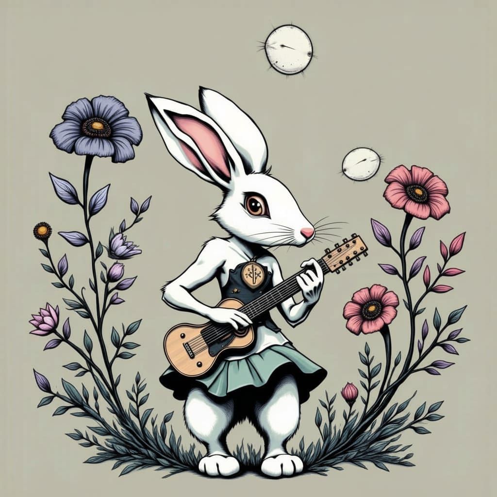 White Rabbit in Deco Surreal Style