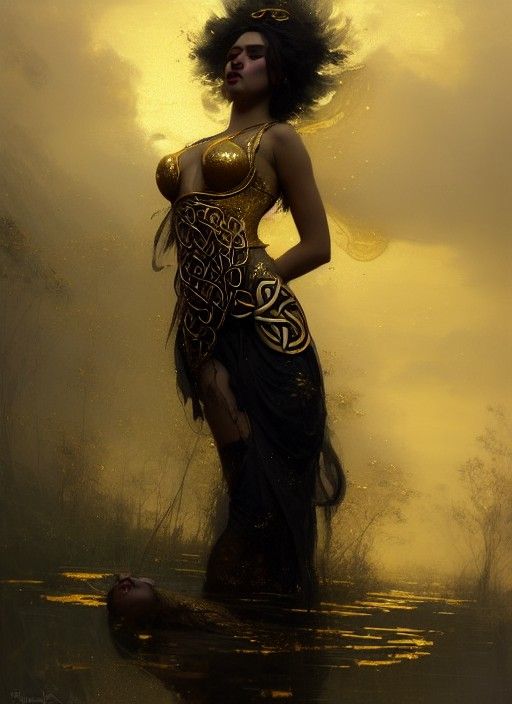 Celtic Siren in Gold: Ethereal Fantasy Art