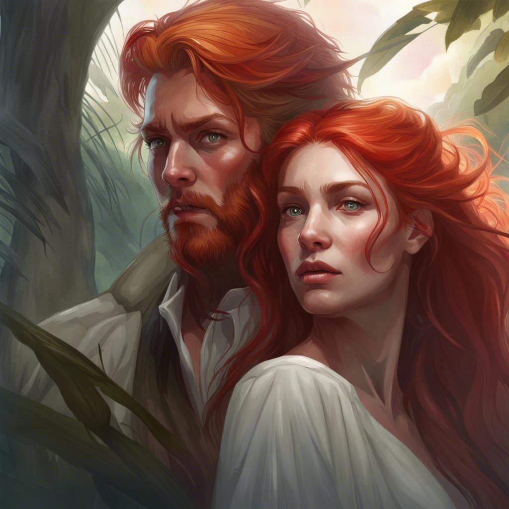 Redhead in Paradise with Ghost, Hyperdetailed Art