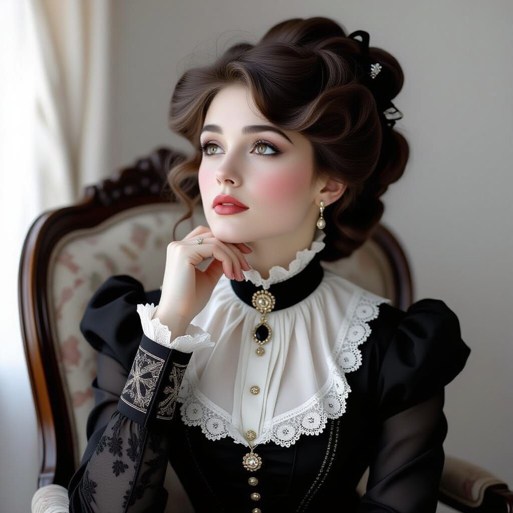 Edwardian Gibson Girl Portrait in Monochromatic Style