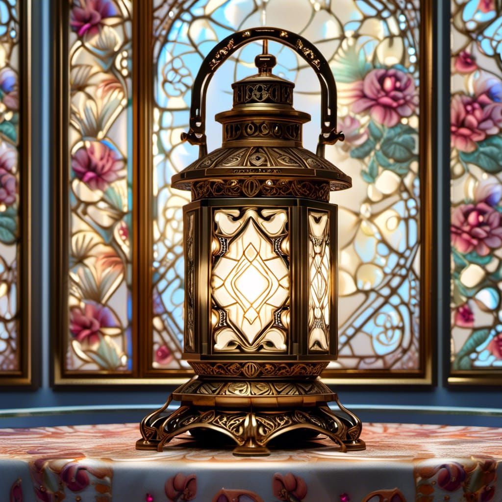 Antique Lantern with Treasures in Watercolor Fractal Art