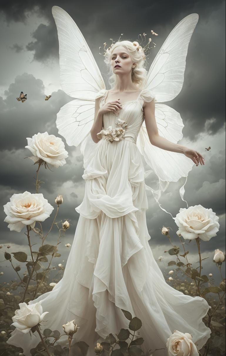 Surrealist Dreamscape: Woman with Ghostly Flowers