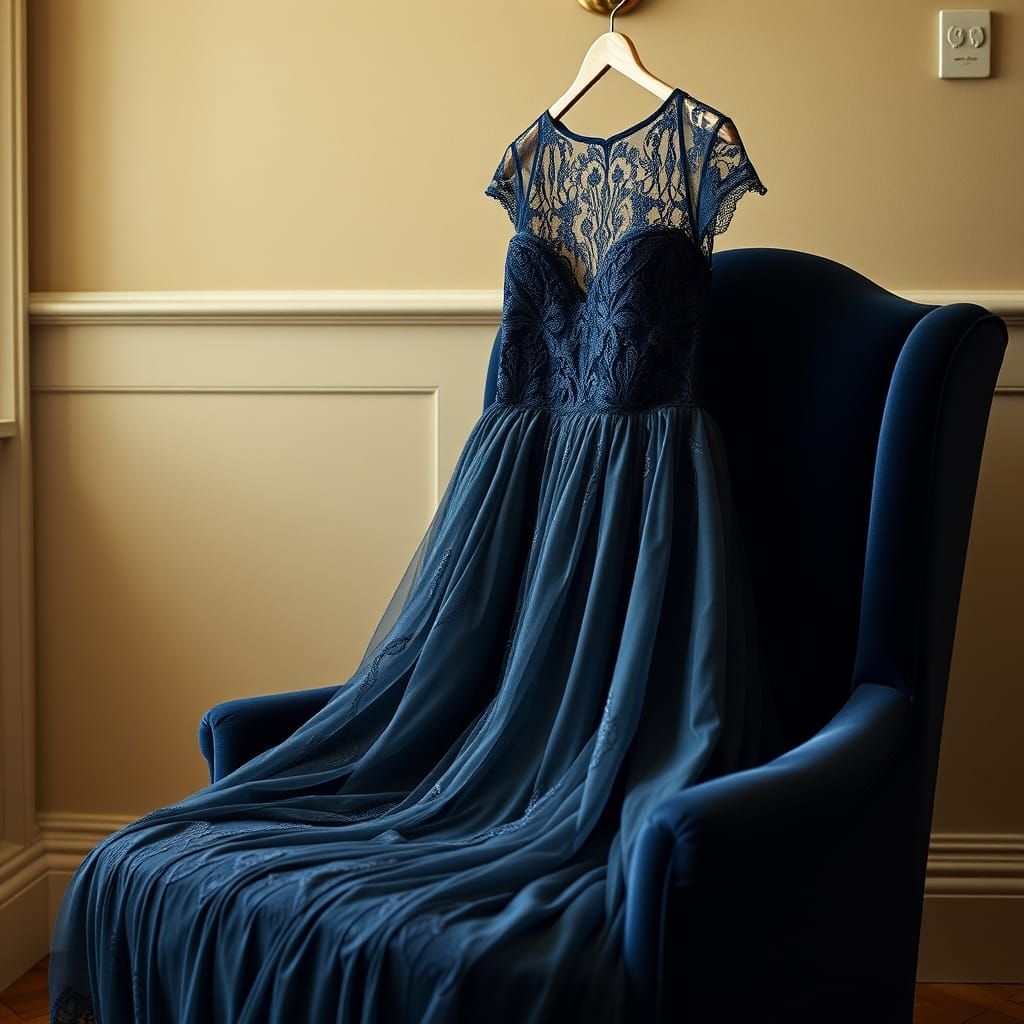 Elegant Navy Gown Dressed in Whimsical Dreams