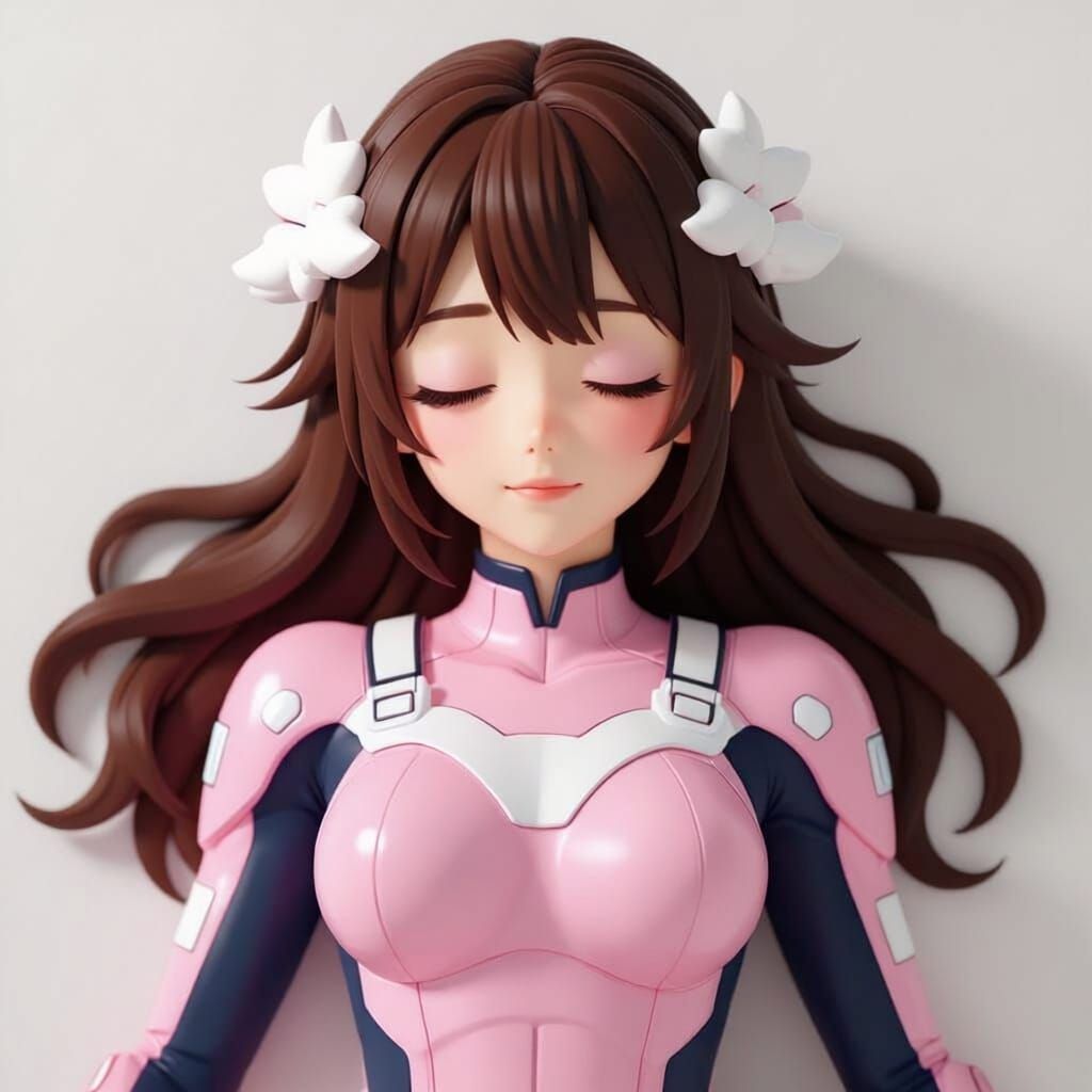 Teen Heroine in Dreamy Pink Suit, Falling Asleep