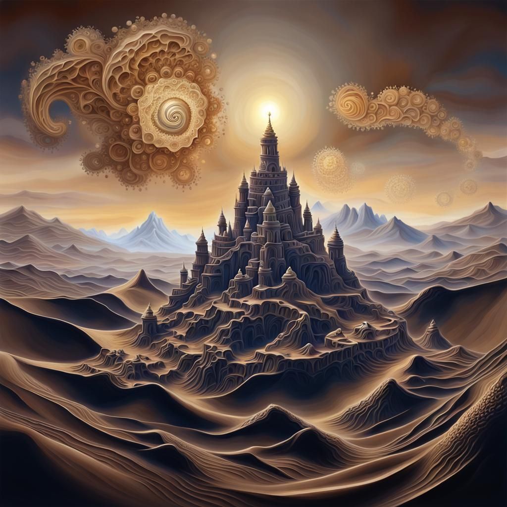 Fractal Sand Castle Mountainscape in Oil Painting Style