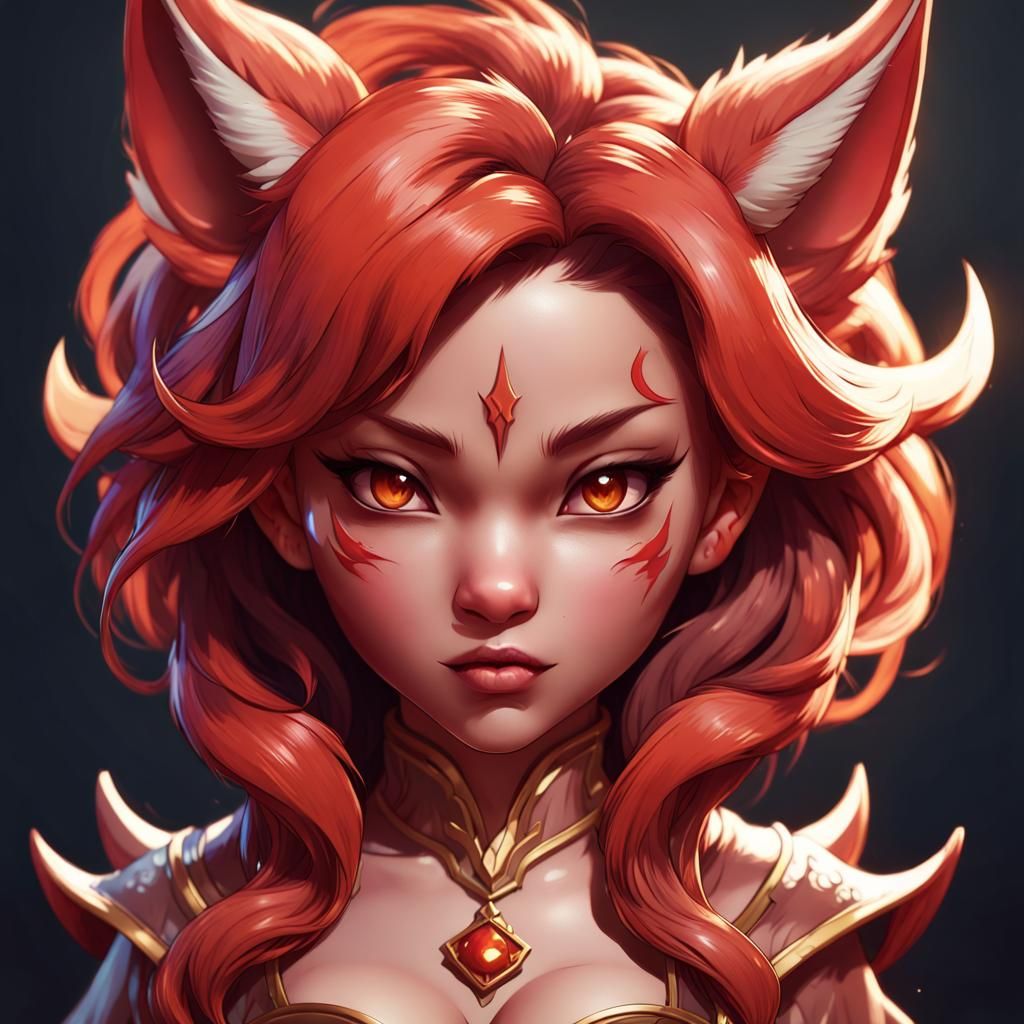 Detailed Chibi She-Devil Kitsune Portrait