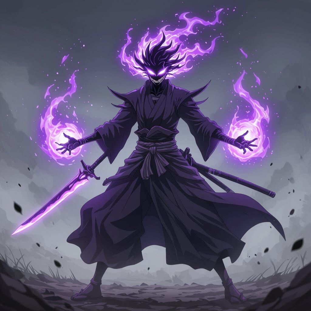 Hollowfied Shinigami Wielding Purple Zanpakuto