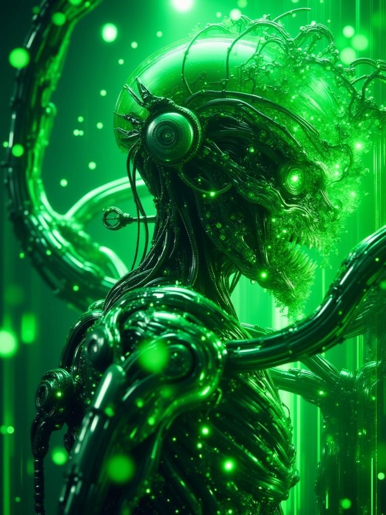 Cybernetic Robot in Glitch Art Chaos