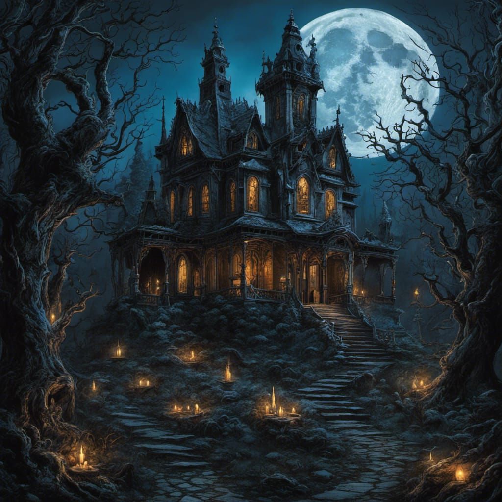 Gothic Haunted House in Tim Burton Style