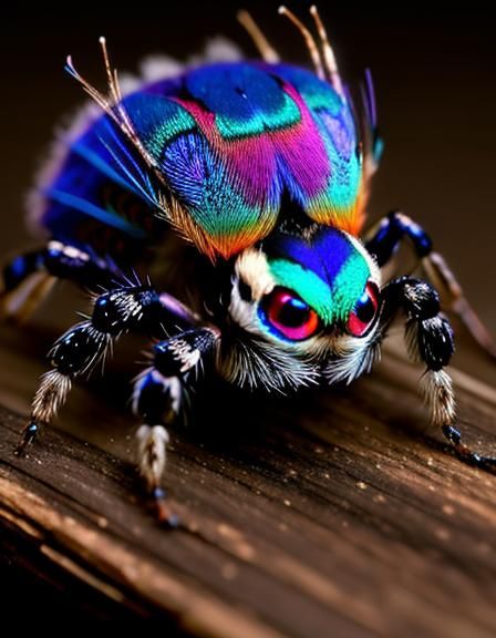 Detailed Photorealistic Peacock Jumping Spider Close-Up