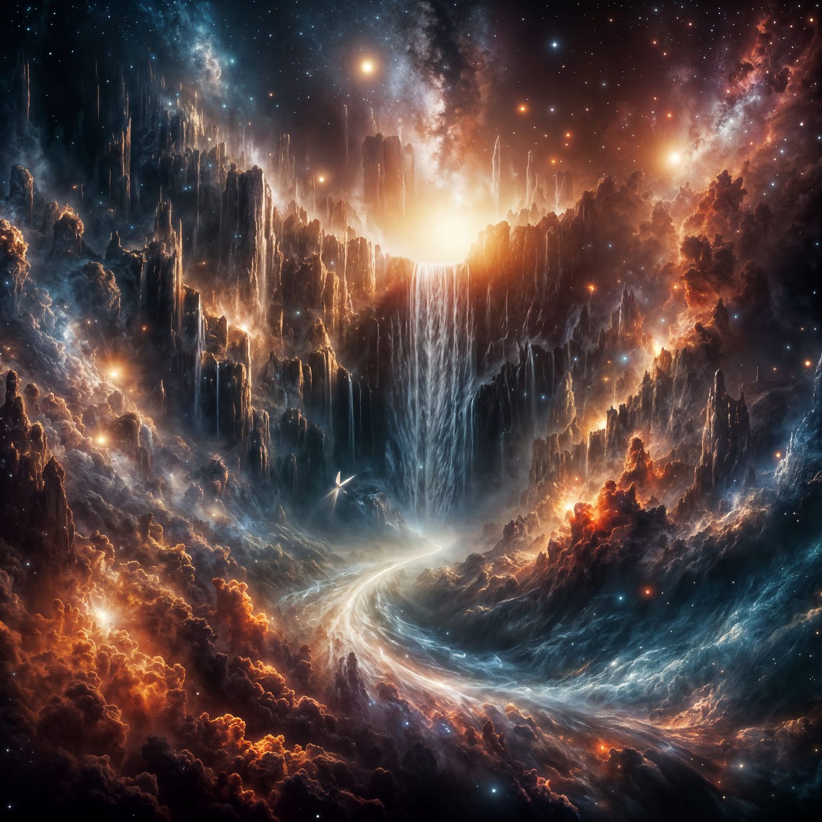 Spectacular Cosmic Waterfall Flowing into Space as Matte Pai...