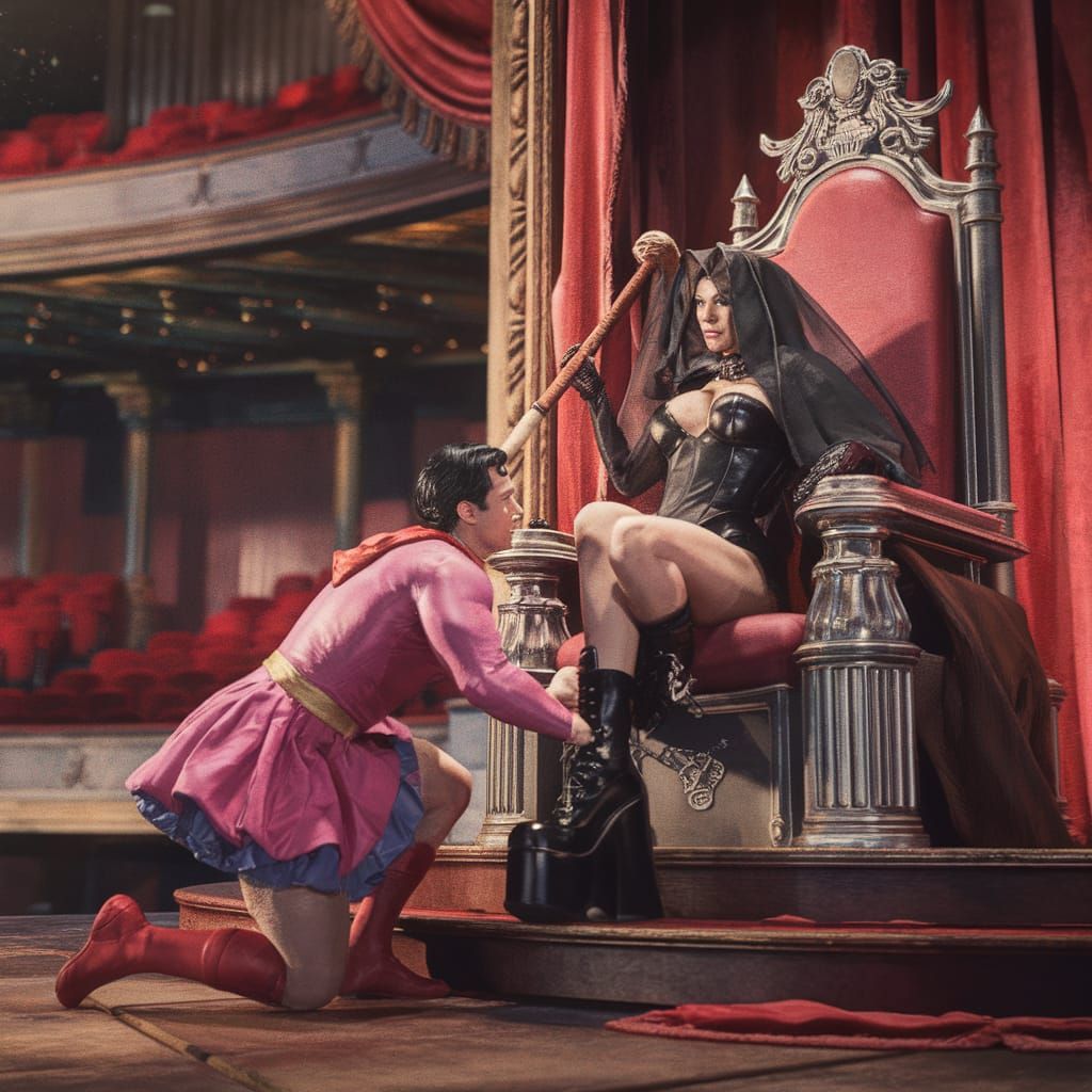 Dramatic Theatre Scene with Veiled Villainess on Throne