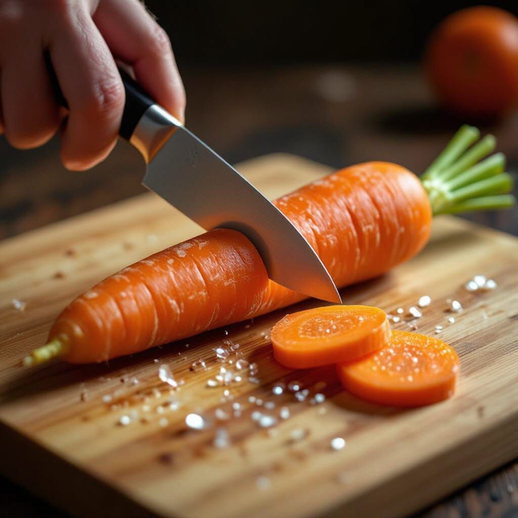 Glass Carrot Sliced on Cutting Board