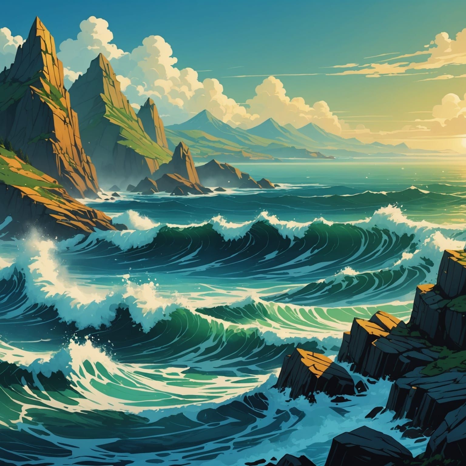 DragonAge-Inspired Geometric Sea Art in Vivid Colors