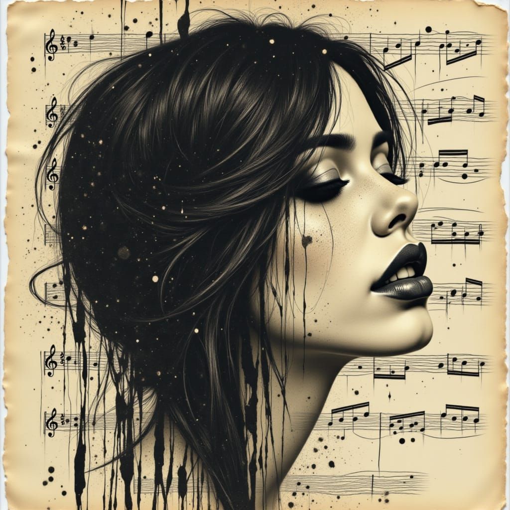 Surreal Portrait with Dissolving Music Notes