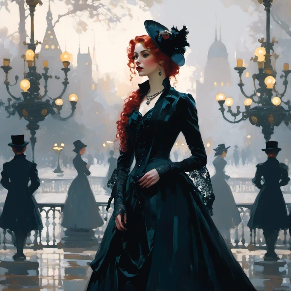 Victorian Vampire Mina Harker in Edward Cucuel Style