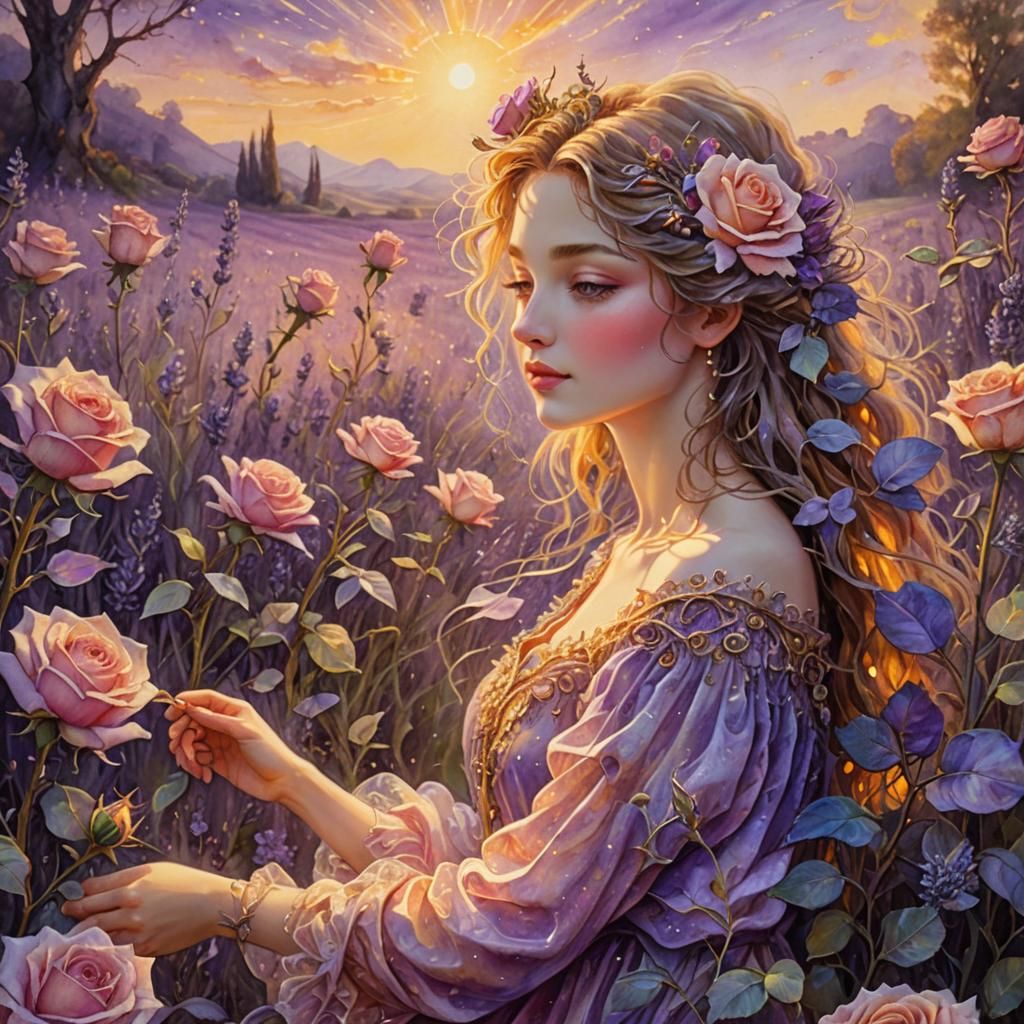 Rose in Lavender Field: A Dreamy Oil Painting