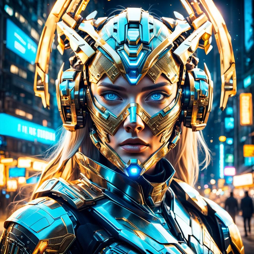 A cyborg girl wearing a futuristic armor