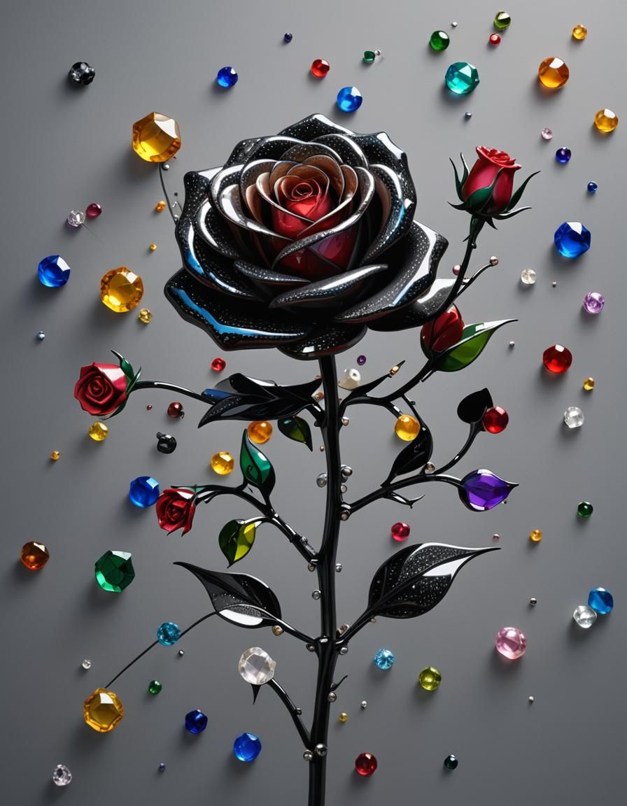 Carbon Fibre Rose with Precious Stone Petals