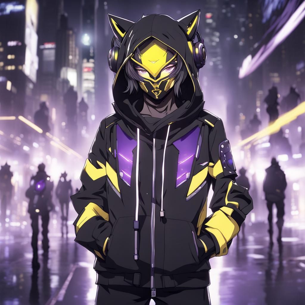 Futuristic Masked Figure with Glowing Accents in Anime Style