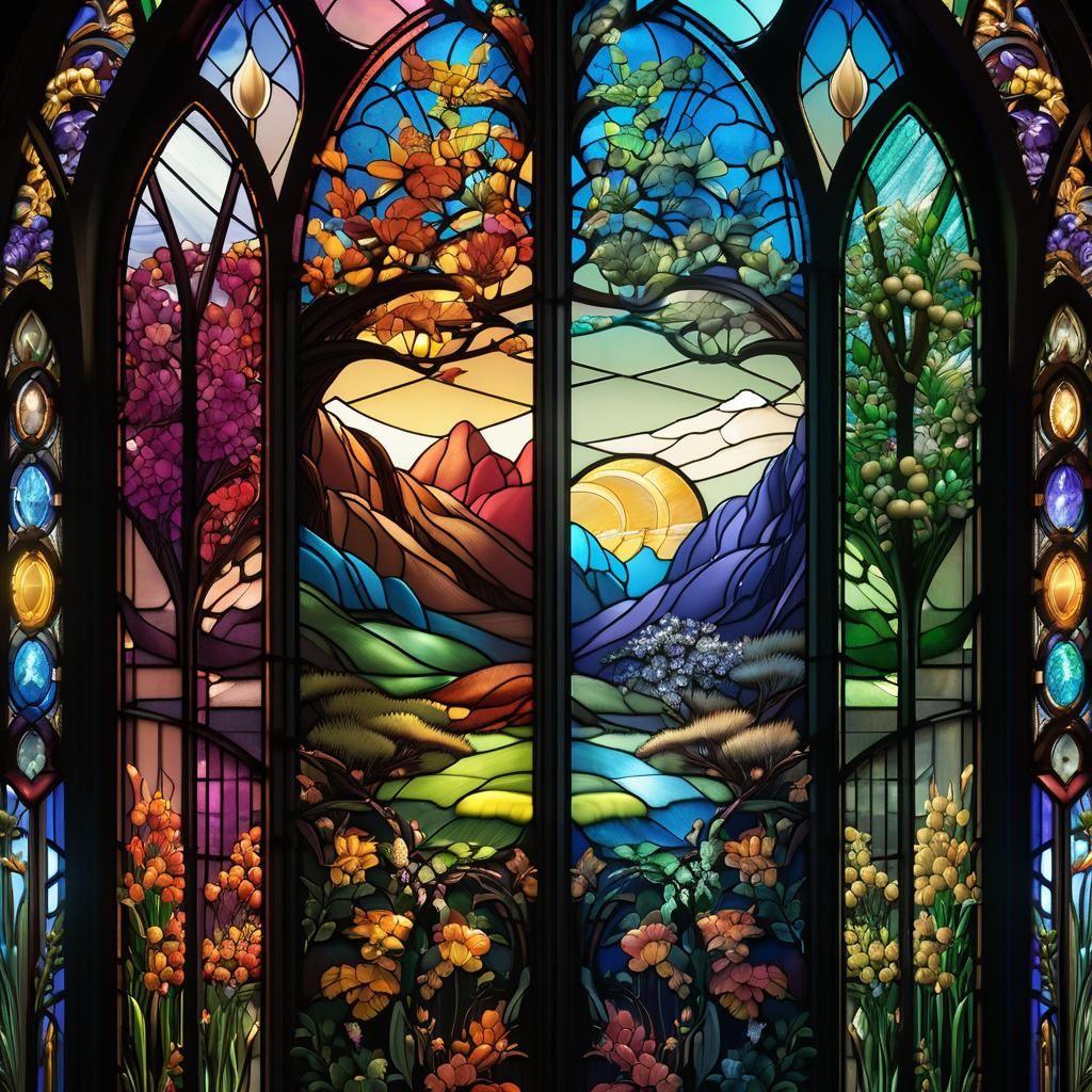 Stained Glass Four Seasons Fantasy Concept Art