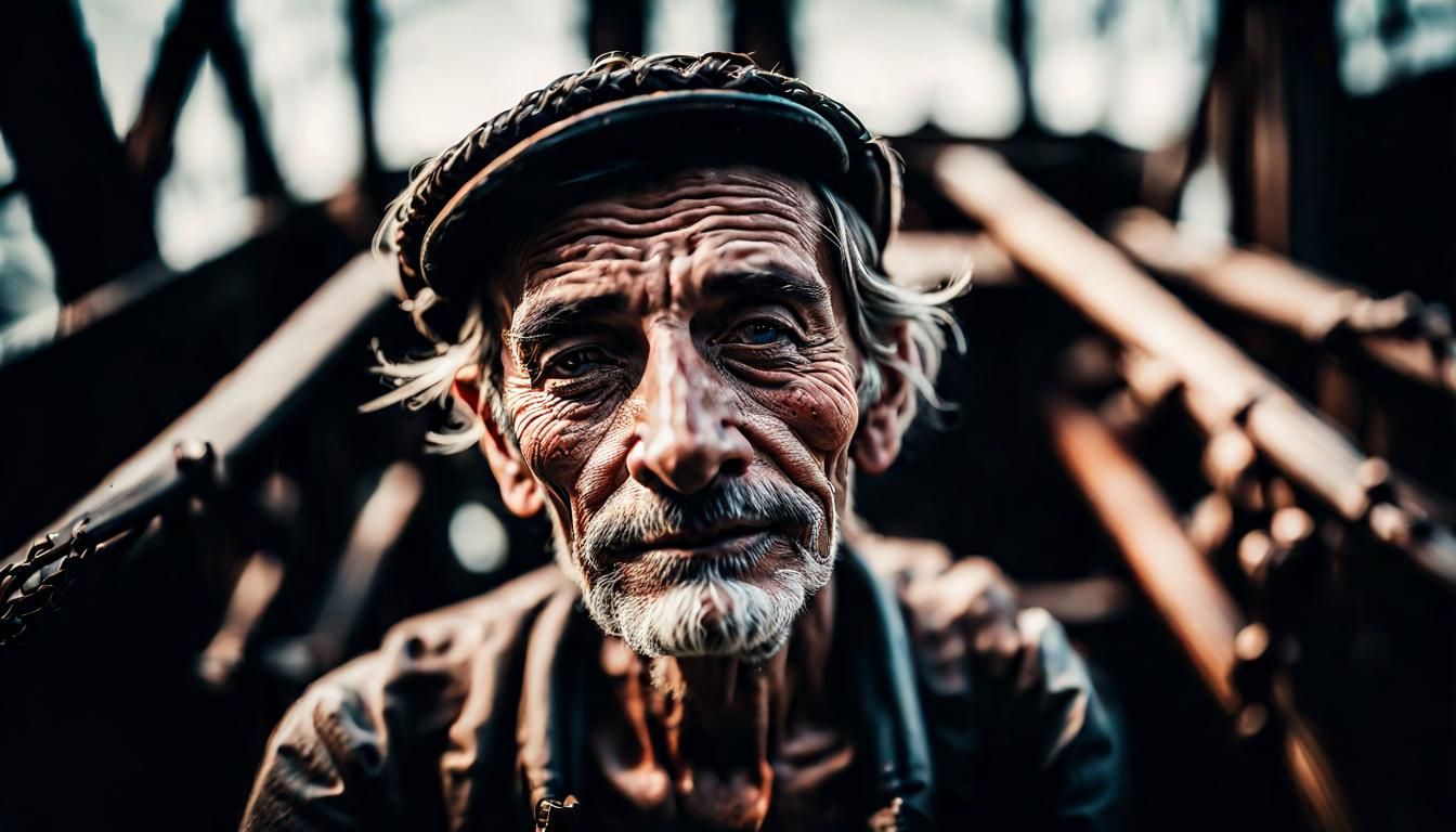Antique Wooden River Dredge Close-Up Portrait