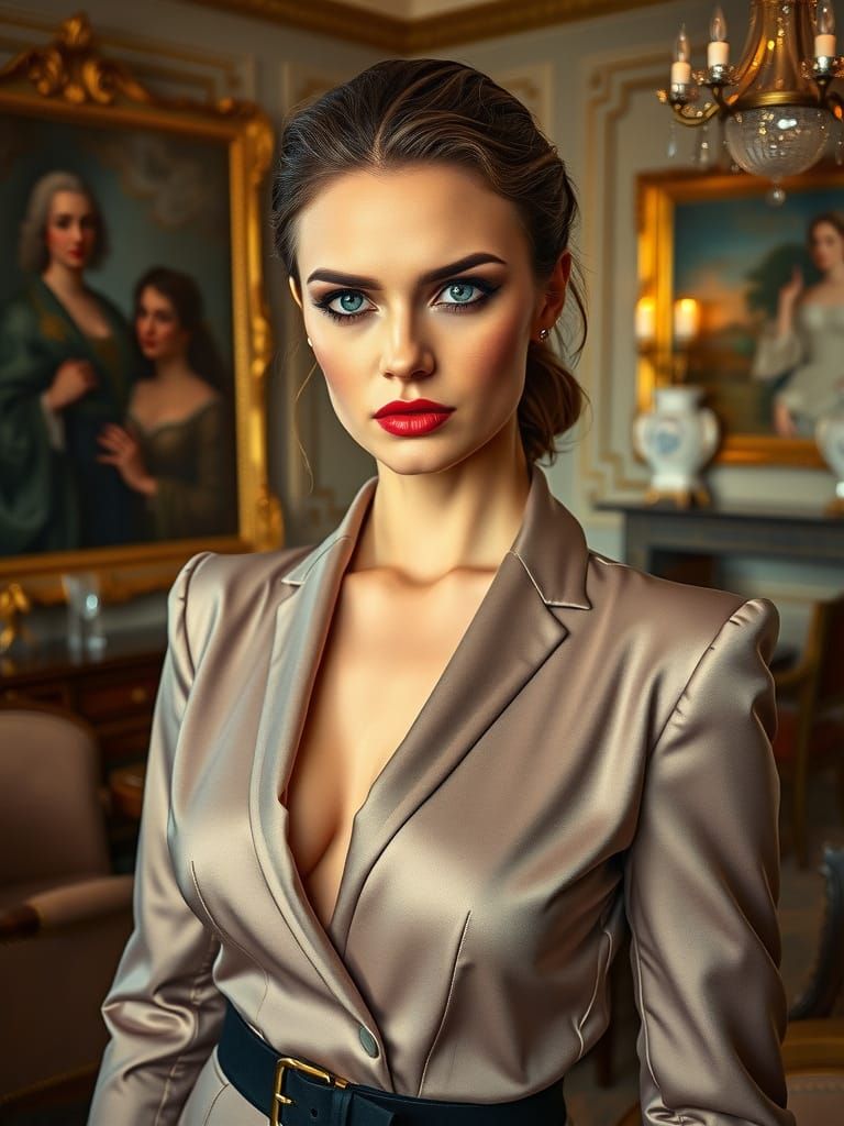 Confident Russian Beauty Asserts Authority in Luxurious Sett...
