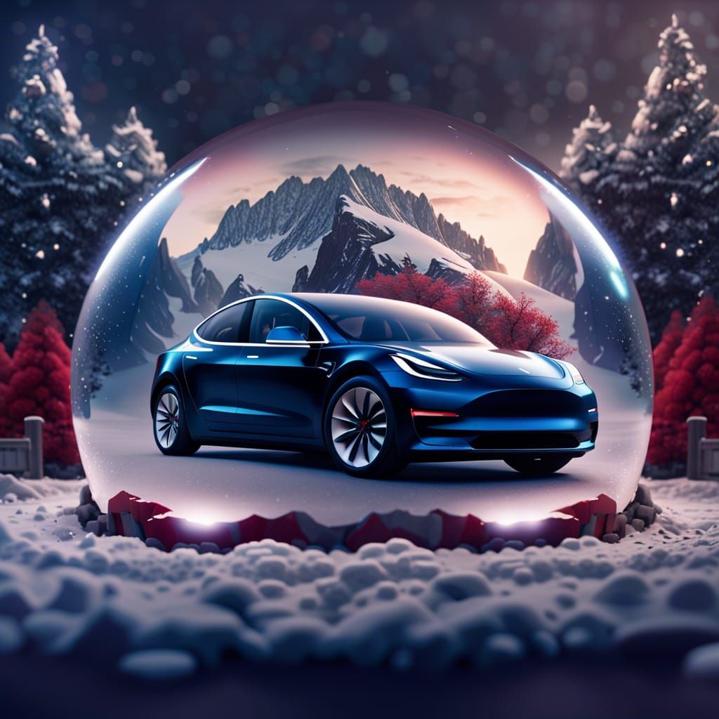 Tesla Model 3 in Snow Globe: Digital Matte Painting