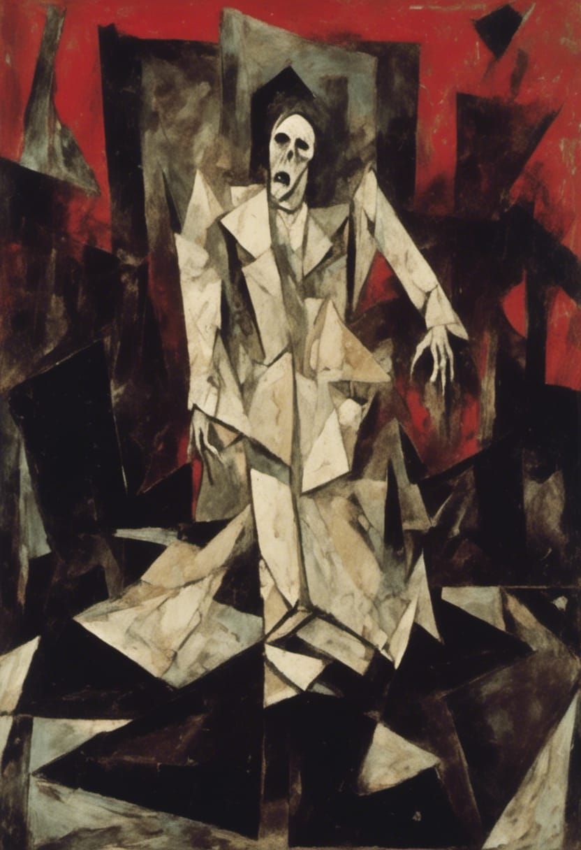 Cubist Horror: Screaming Figure in Picasso Style