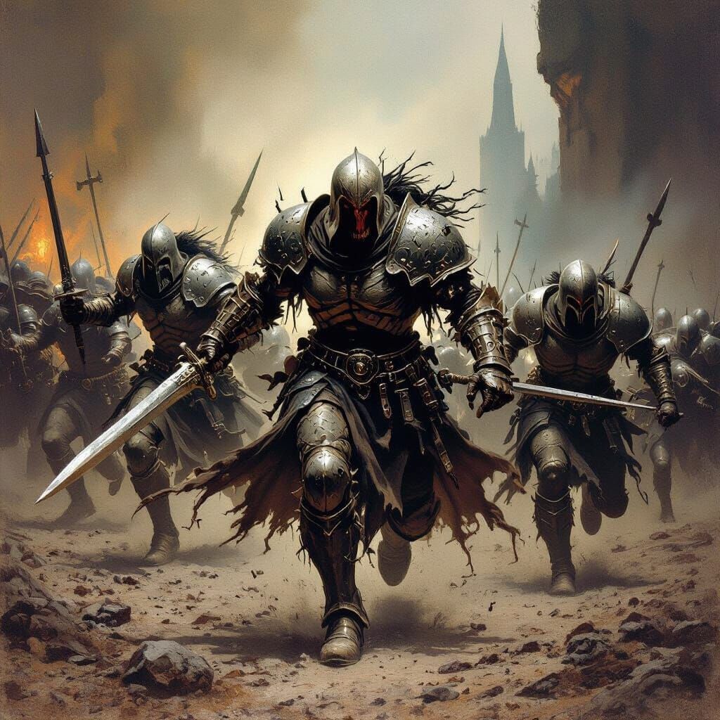 Undead Warriors Charge in Dark Fantasy Battle