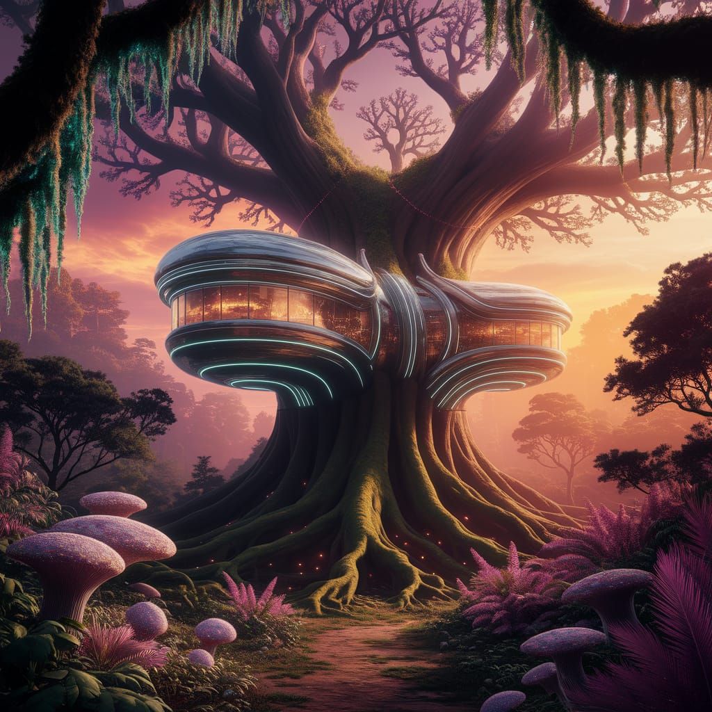 Futuristic Mansion Treehouse in Alien Jungle