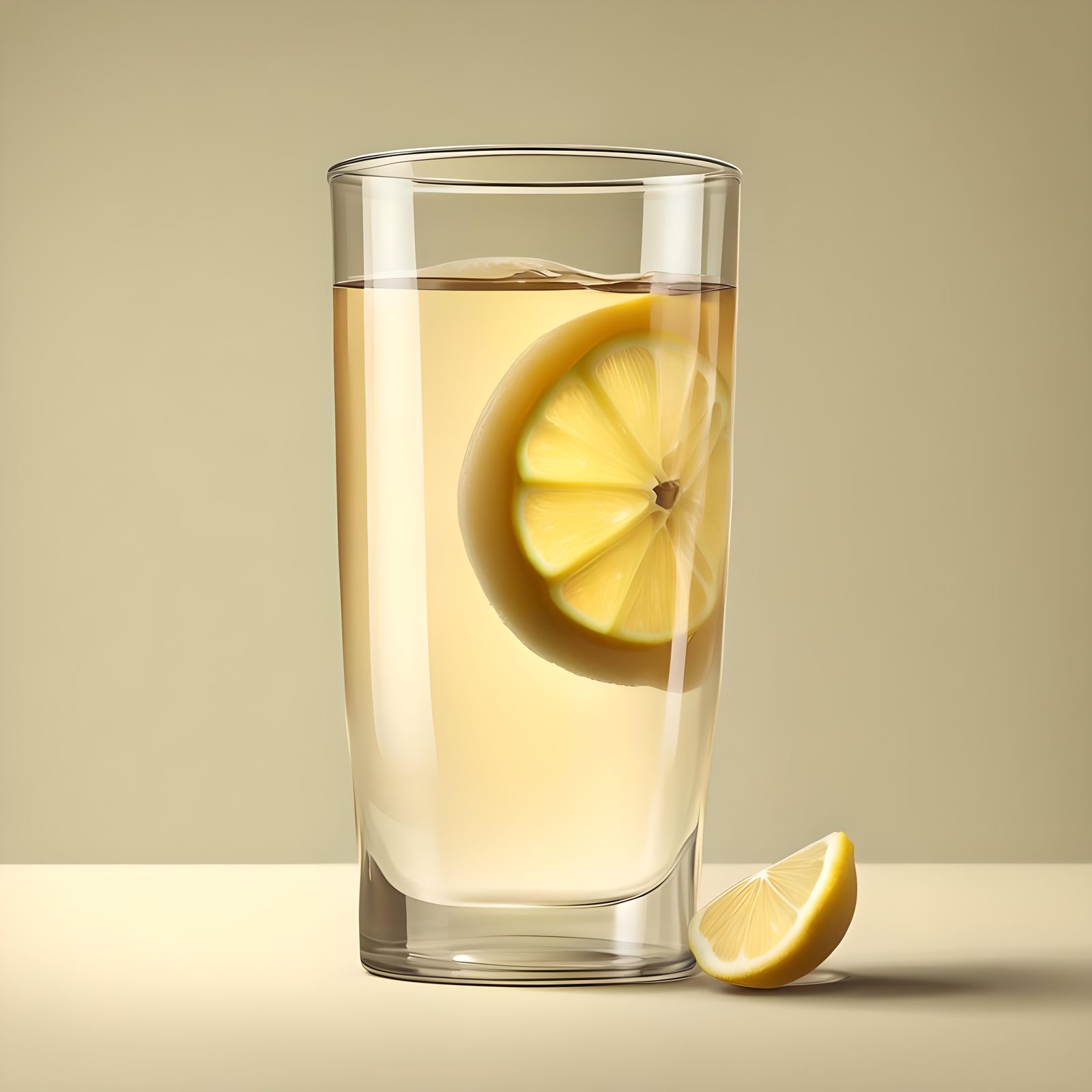 Hyperrealistic Lemon Slice in Tea Glass