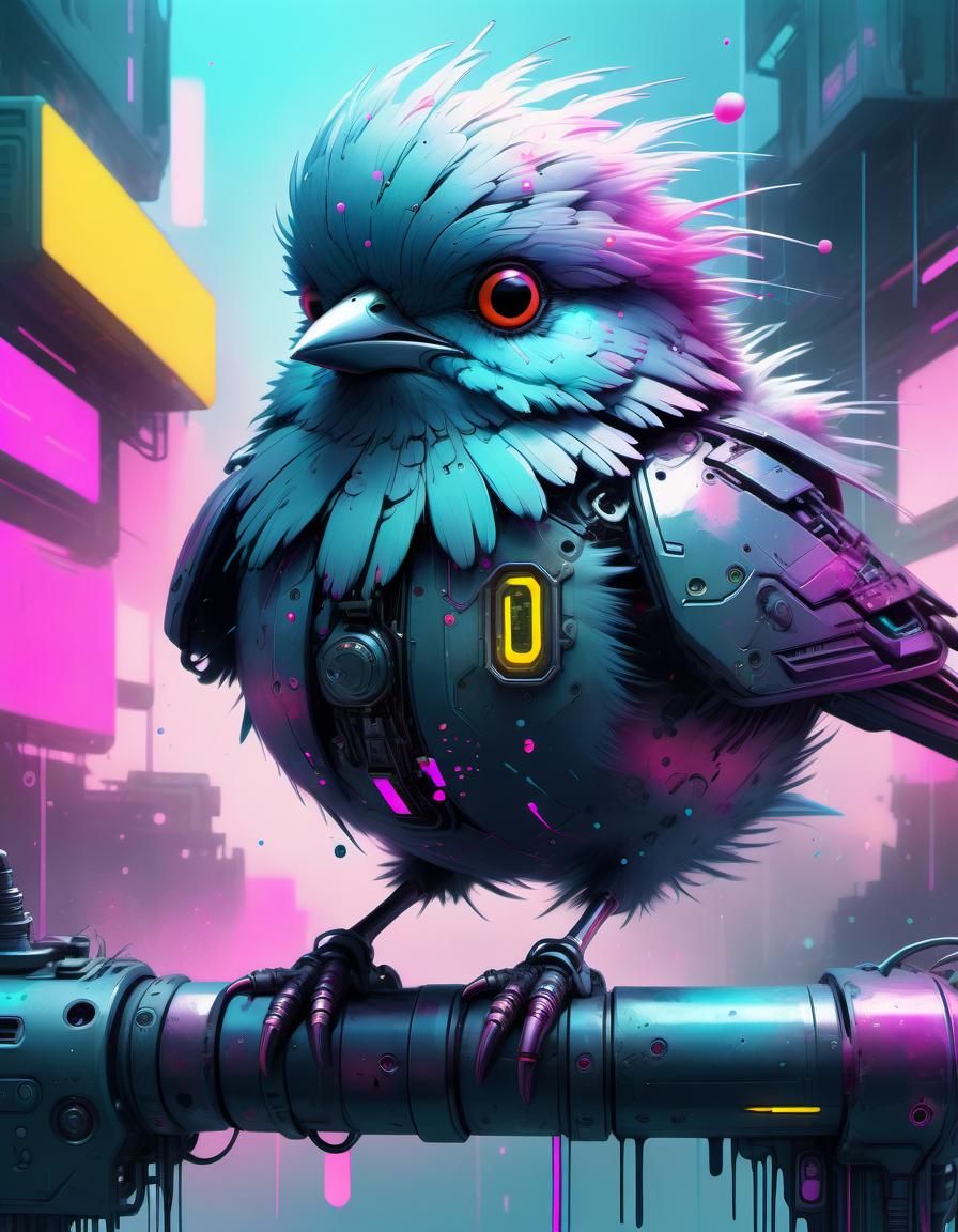 Cyberpunk Vaporwave Bird with Cybernetic Implants