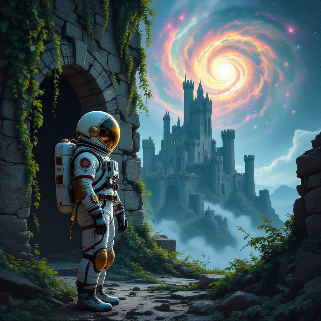 Astronaut Finds Bioluminescent Castle Ruins on Alien Planet