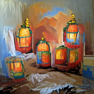 Moroccan Lanterns Oil Painting on Canvas