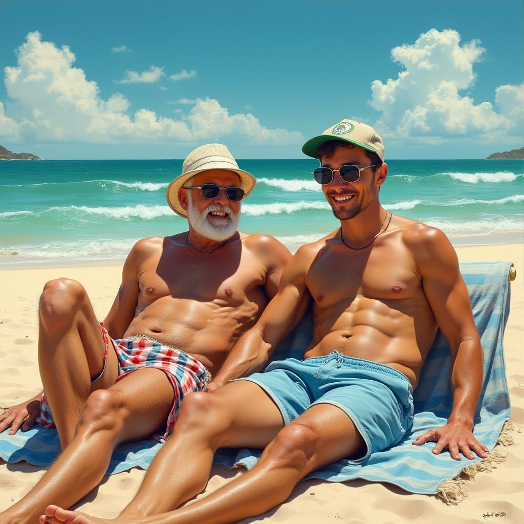 Beach Scene with Bodybuilder in Luminist Style