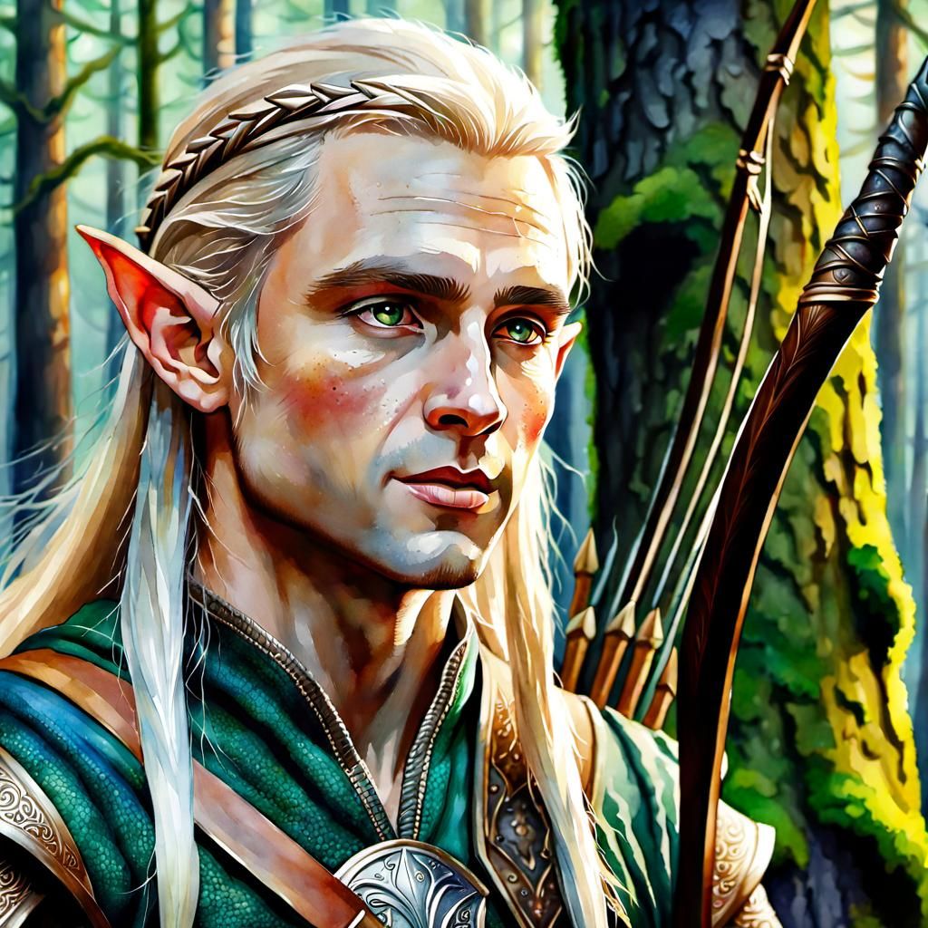 Fantasy Elf Archer in Watercolor Style
