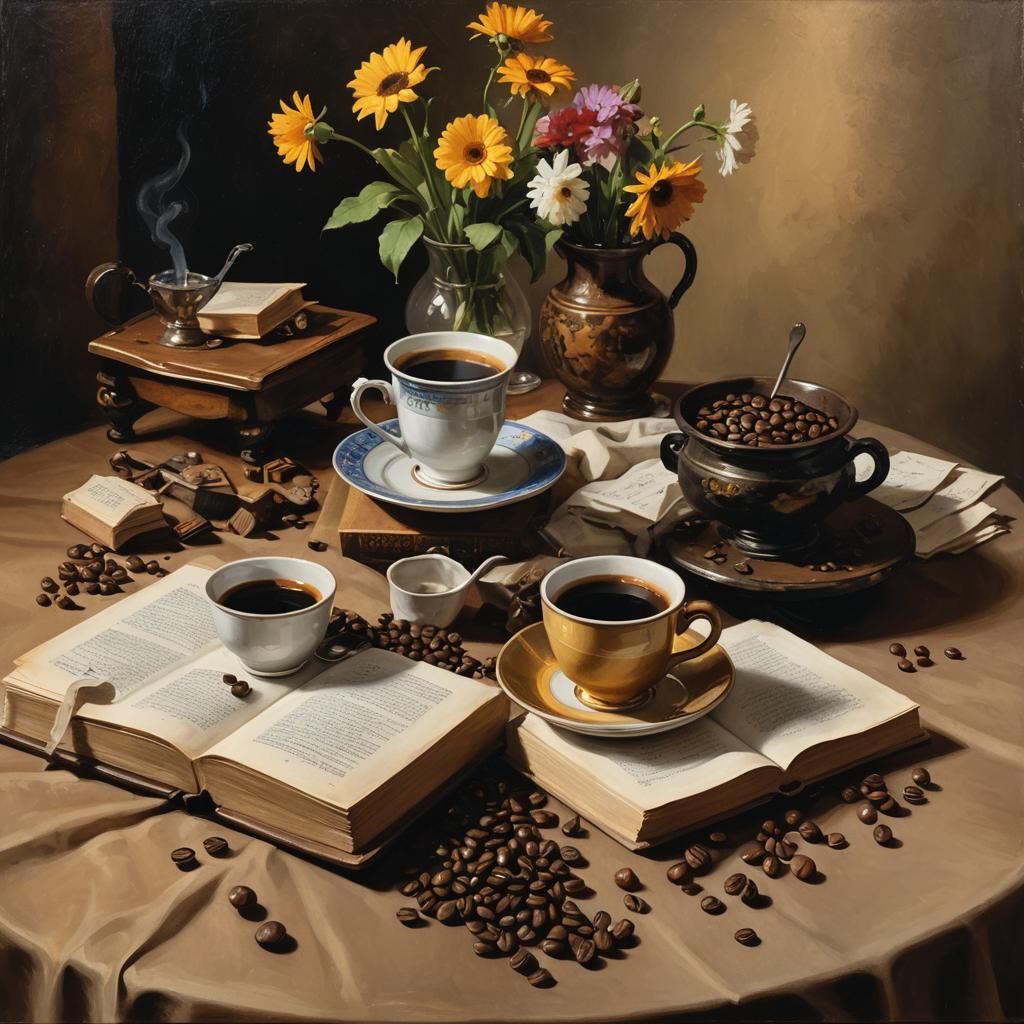 Coffee Still Life in Oil with Warm Lighting
