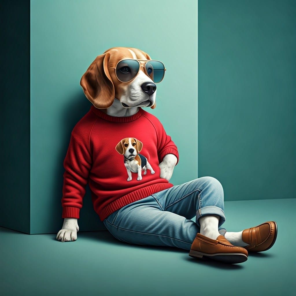 Cool Beagle Mix in Teal Room