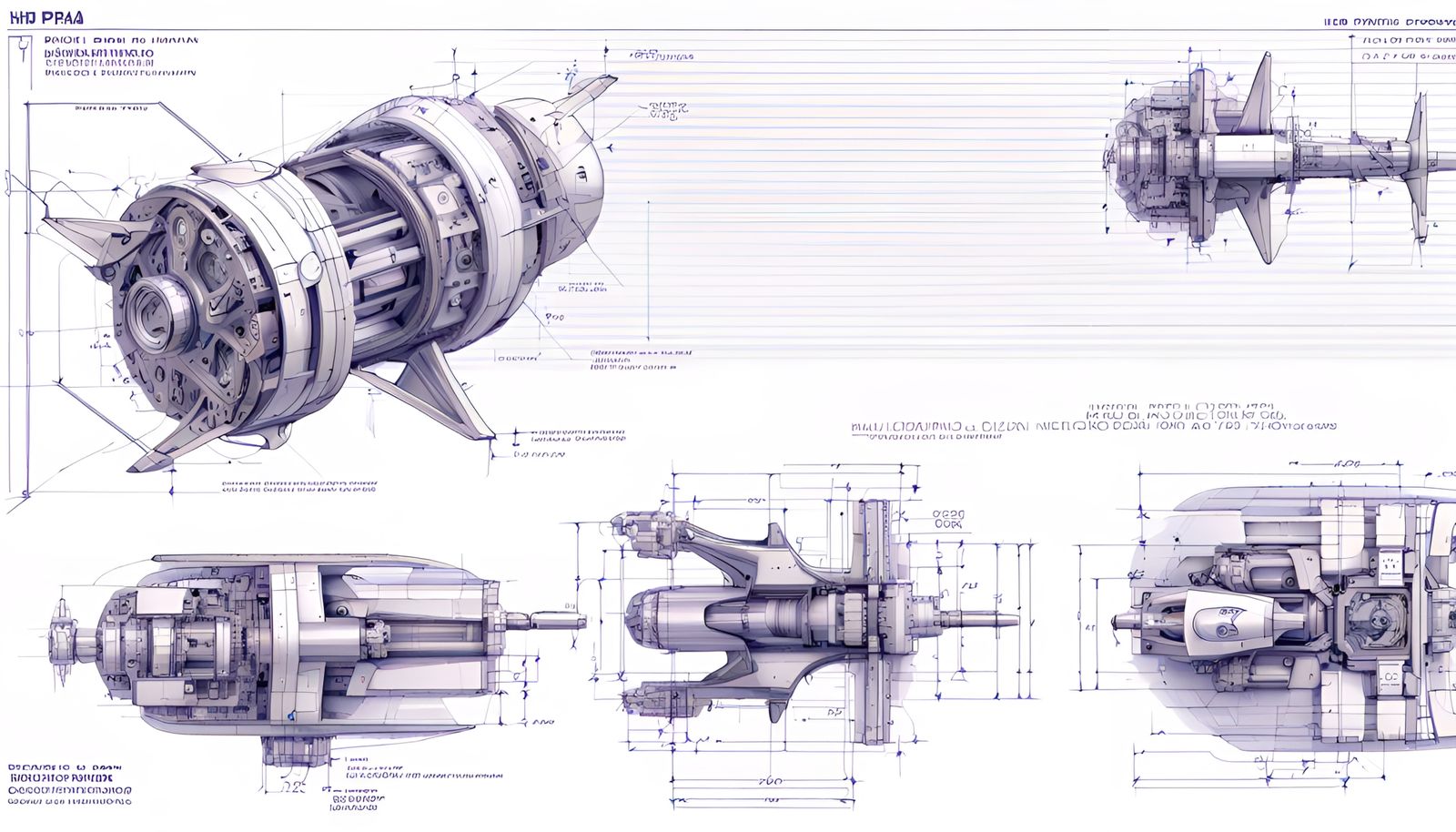 Technical Drawings For A Futuristic Plasma Drive Jet Engine For New Drone Technology