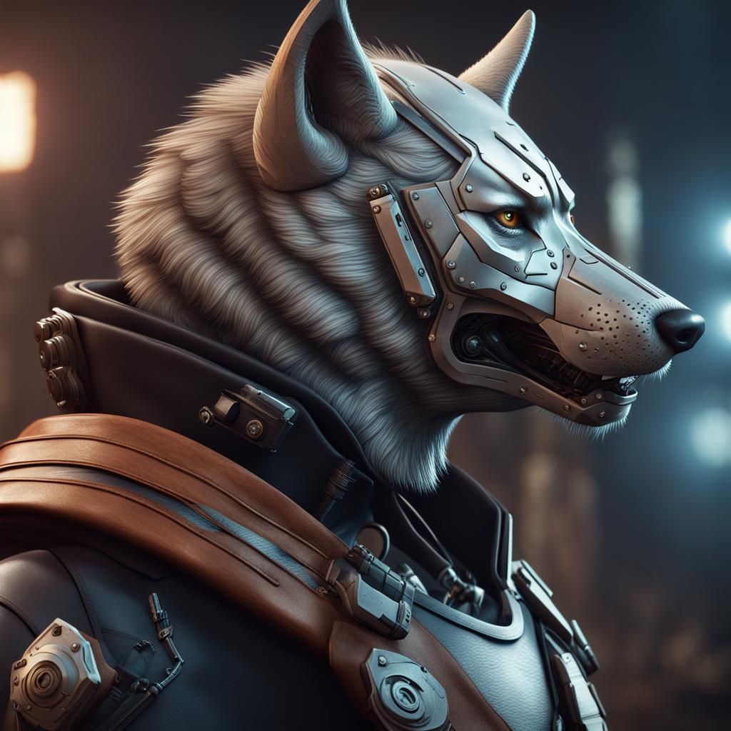 Wolf-Human Hybrid Warrior with Futuristic Weapon