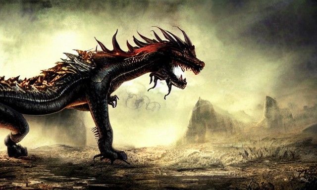 Post-Apocalyptic Dragon Wolf Hybrid in Steampunk Style