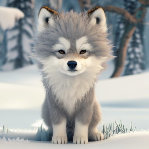 Fluffy Wolf in Snow