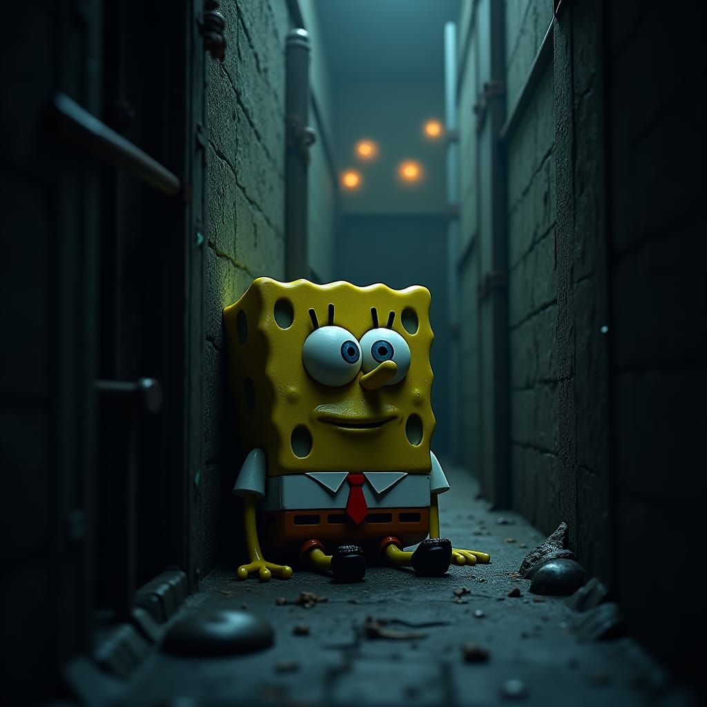 Spongebob in Prison Cell, Dark Fantasy Art