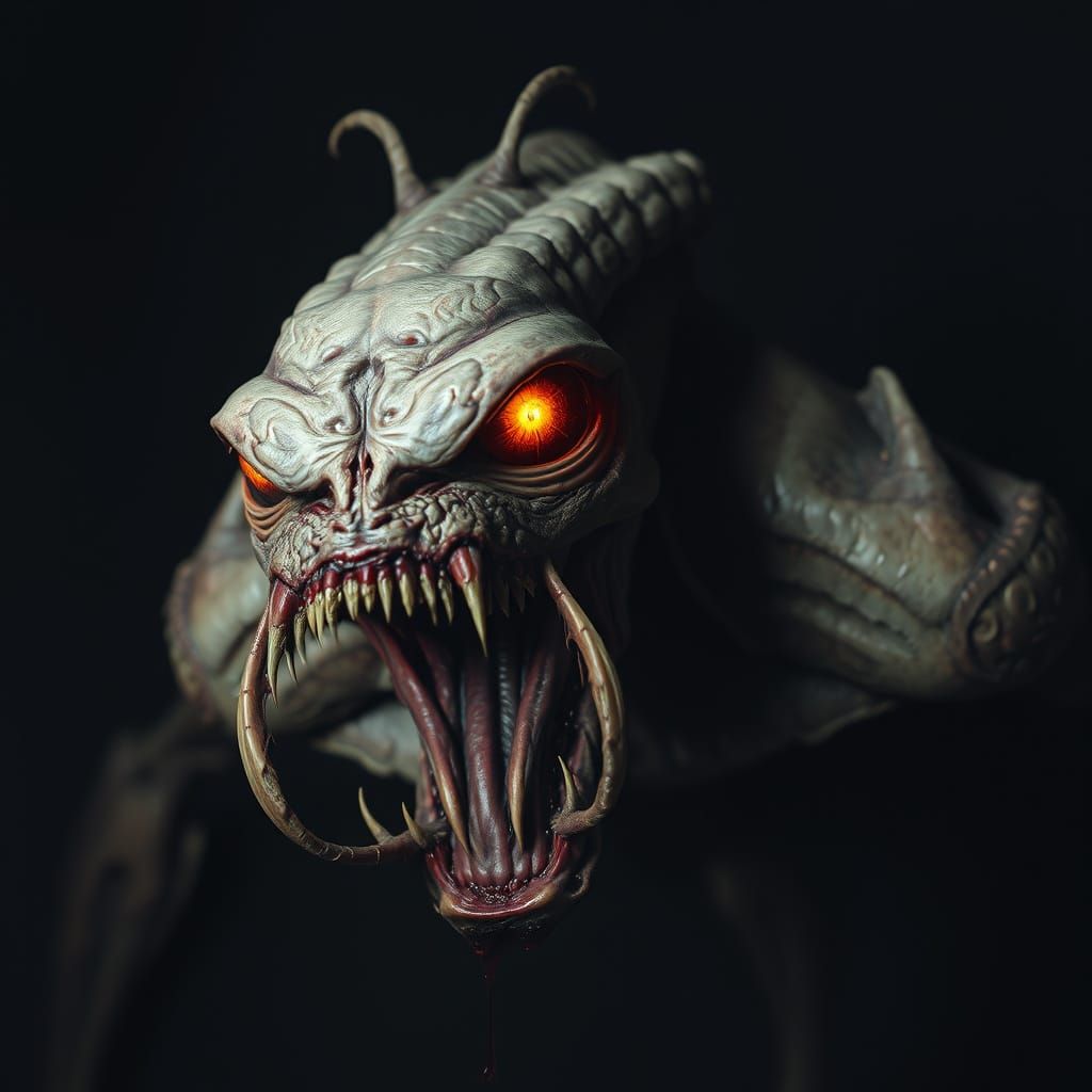 Terrifying Grotesque Creature in Biomechanical Style