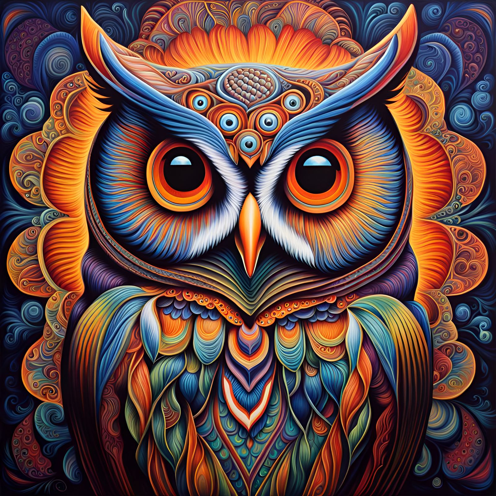 Psychedelic Owl Painting in Vibrant Colors