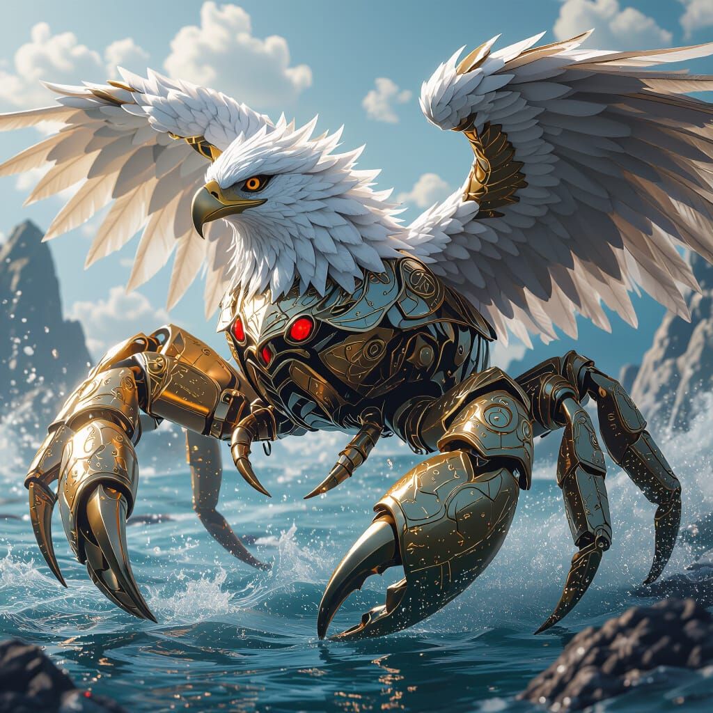 Armored Eagle-Crab Hybrid in Anime-Inspired 3D Art