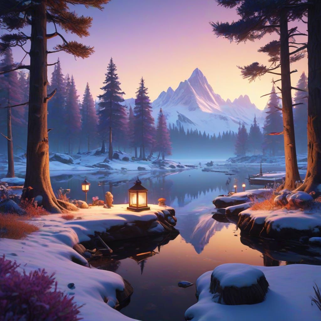 Whimsical Winter Wonderland in a Fantastical Matte Painting ...