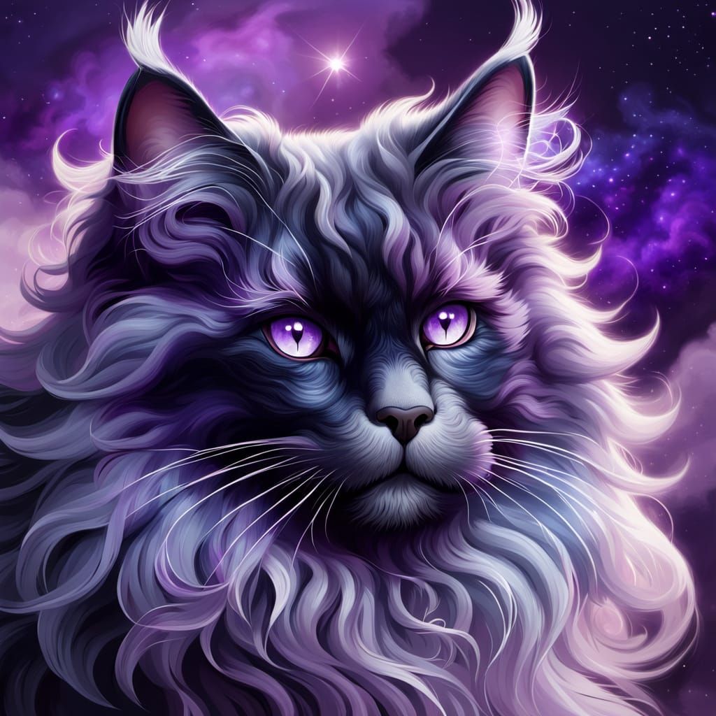 Fantasy Maine Coon on Purple Cloud