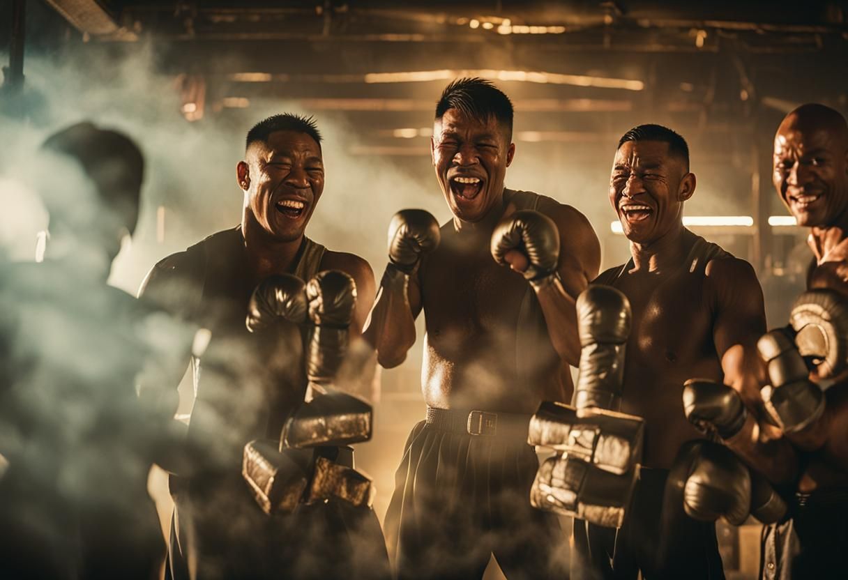 Thai Boxers Laughing in Golden Hour Light